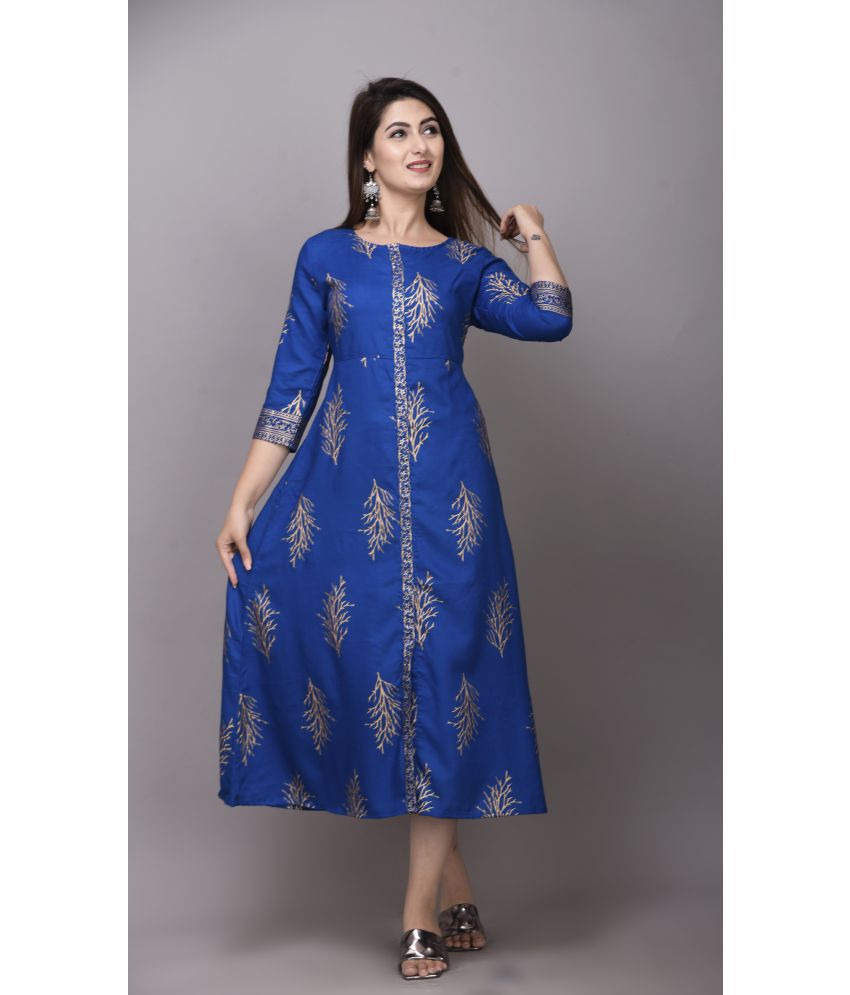     			EXPORTHOUSE Rayon Turquoise A- line Dress - Single