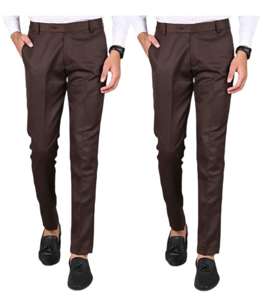     			MANCREW - Brown Polycotton Slim - Fit Men's Formal Pants ( Pack of 2 )