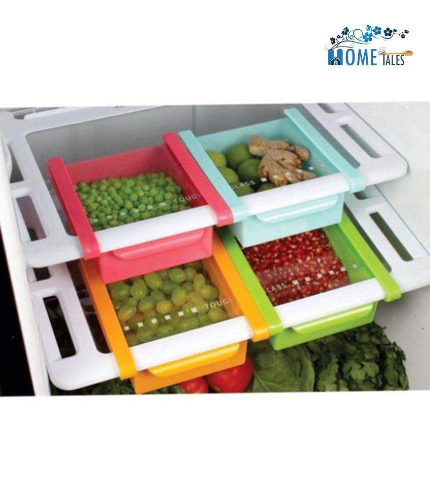HOMETALES fridge storage tray Multicolor 4 Pcs_ Non Adjustable