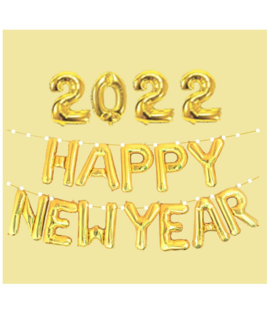     			Bloooms Mall  2022 Gold foil Balloons  +Happy New Year Foil Balloon Golden + 1 Fairy light