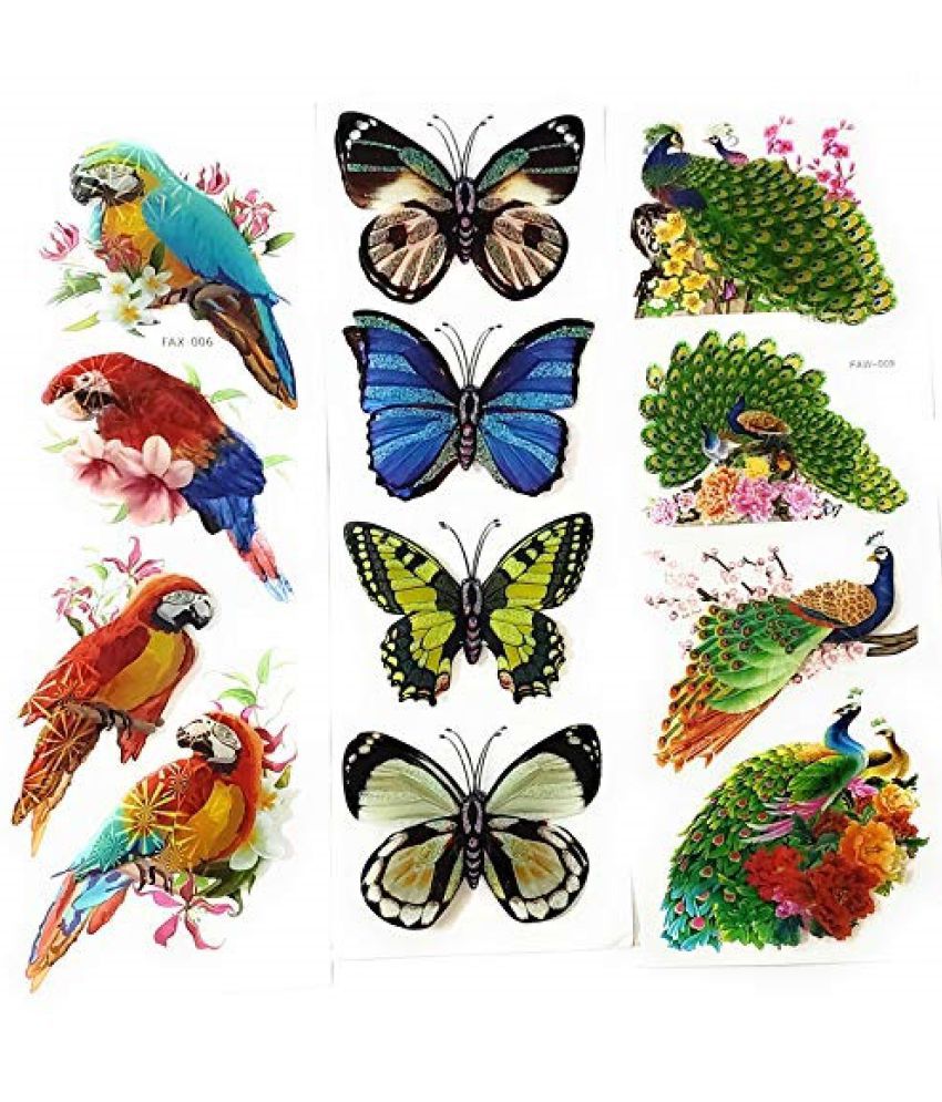 Decorative 3D Stickers of Birds, Peacock & Butterfly for Wall Sticker, Bed Room, Fridge & Chidren Room in Multicor Pack of 12pc.