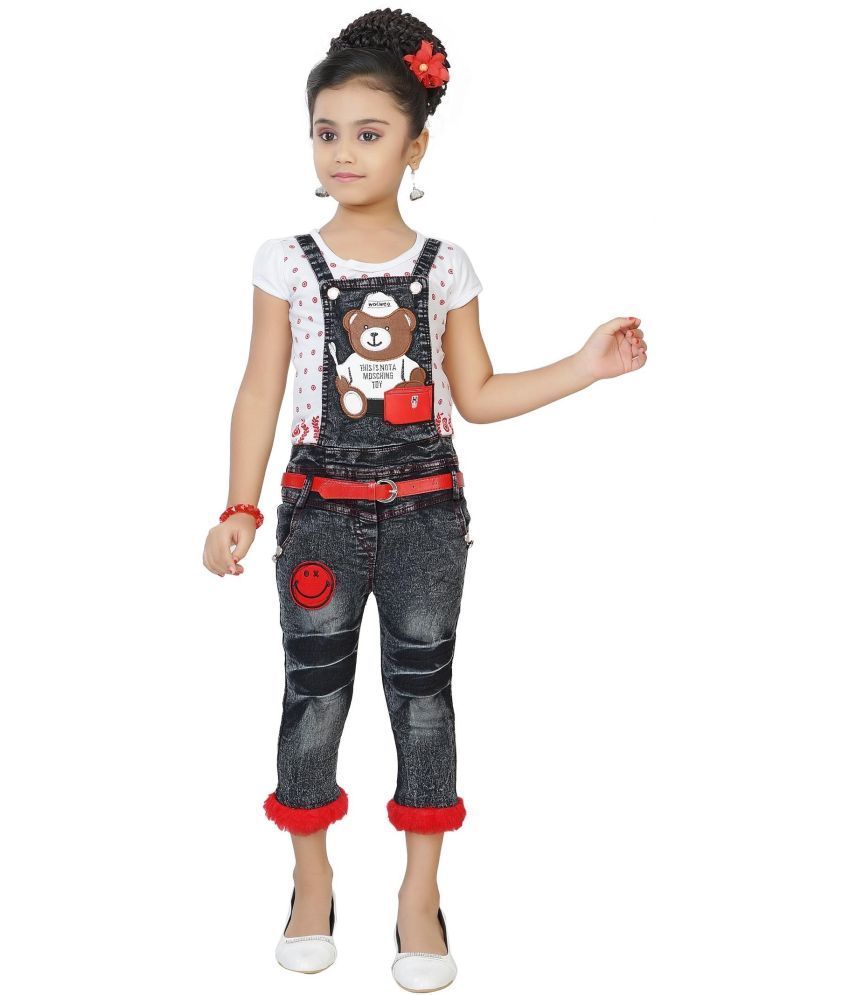 Girls Top and Denim Dungaree Jeans Set 