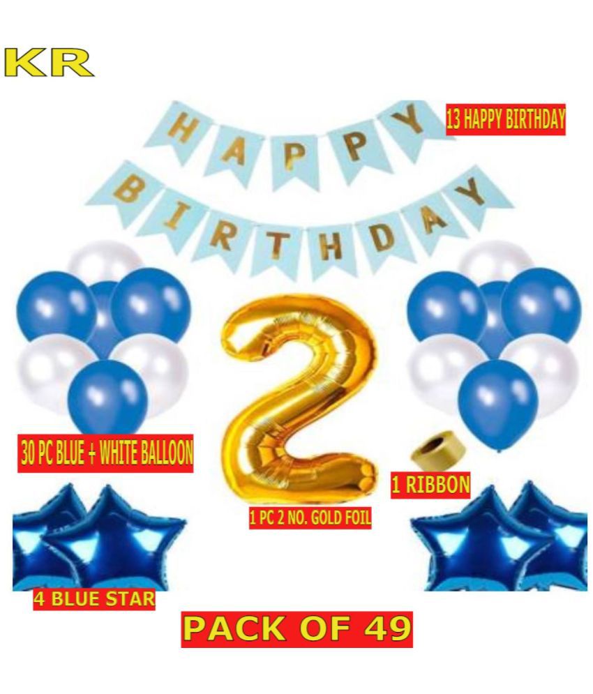     			KR Second/2nd Happy Birthday Banner Combo/Kit Pack For Party Decorations (Pack Of 49) Blue  (Set of 49)