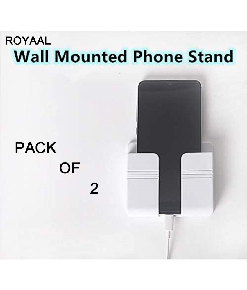     			ROYAAL WHITE SMART IQ Wall Mount Mobile Phone Charging Holder Stand AC Remote Holder with Adhesive Tape Pack of 2
