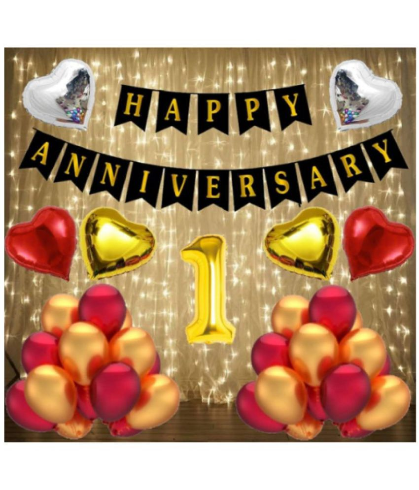     			Blooms Mall  1 no.Gold Foil Balloons with Happy Anniversary Decoration Items