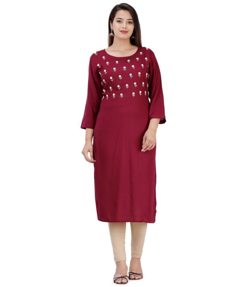     			HIGHLIGHT FASHION EXPORT - Maroon Rayon Women's Straight Kurti ( Pack of 1 )