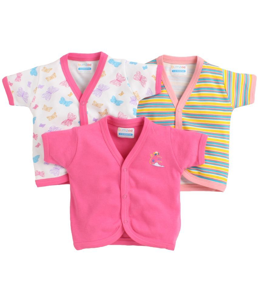     			BUMZEE Pink Front Open Half Sleeves Jablas For Baby Girl Pack Of 3 Age - 6-9 Months