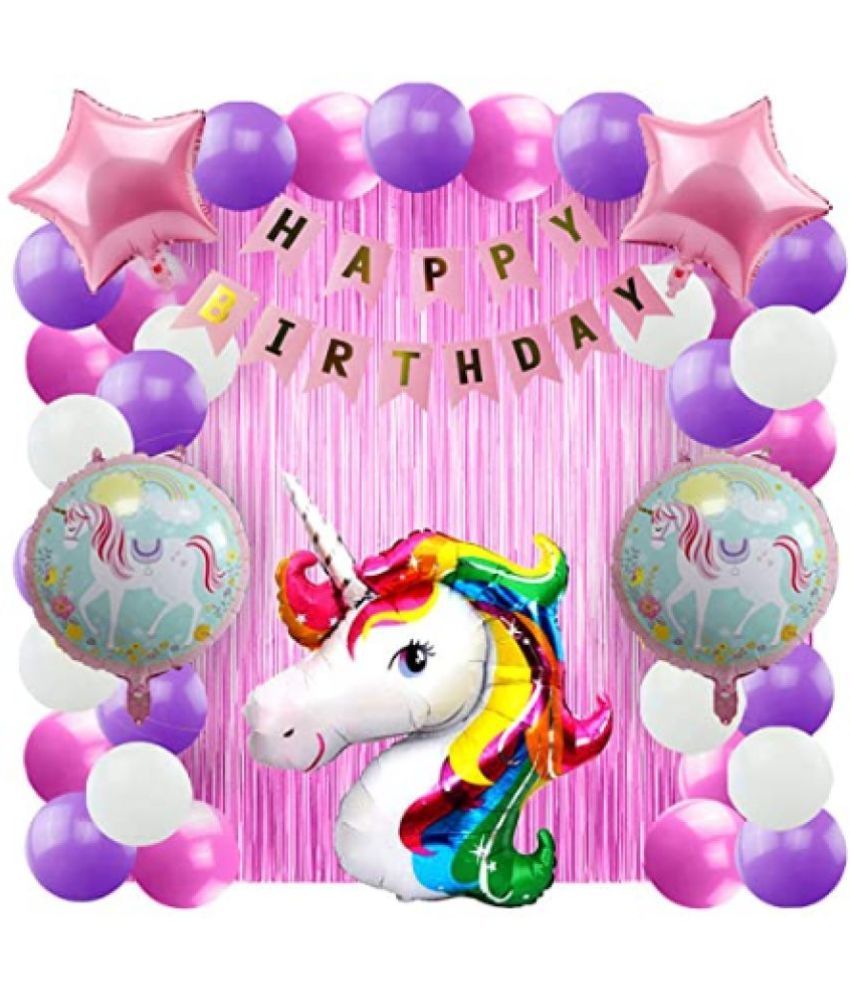 Blooms Mall Unicorn Theme Birthday Decorations Items Combo Set - 49Pcs ...