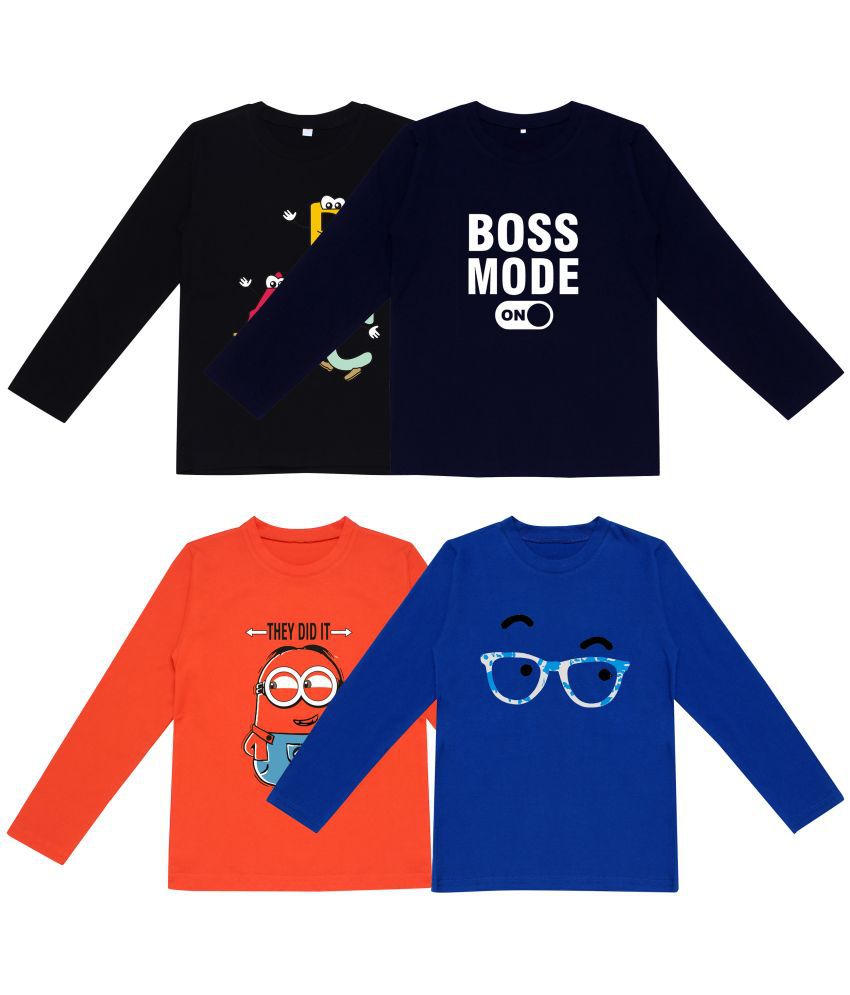 DIAZ  Boys & Girls  Printed Cotton  Full Sleeves  Round Neck Cotton Tshirt |Boys & Girls T-Shirt | T-Shirt for Boy's & Girl's Pack of 4
