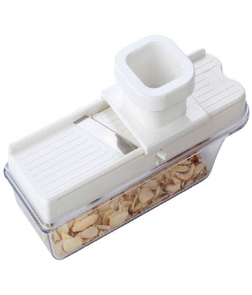     			KIKART Multipurpose Dry Fruit cutter, Garlic Ginger Slicer with Hand Guard, Thickness Setting container