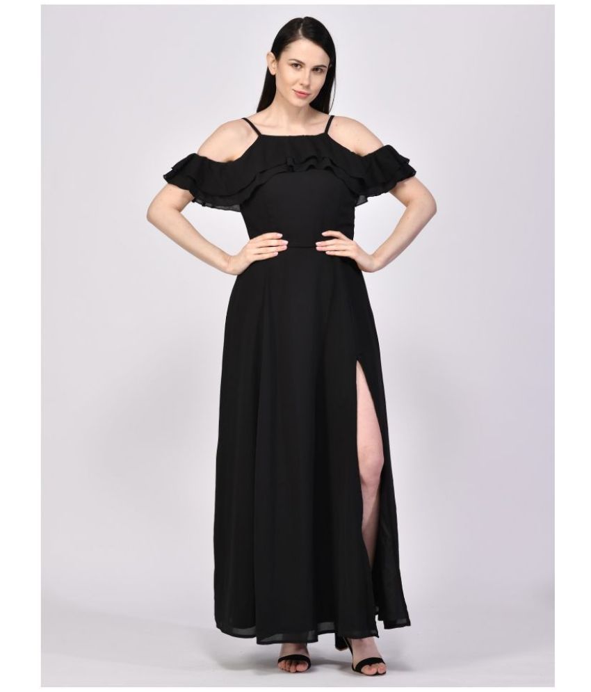     			NUEVOSDAMAS Georgette Black A- line Dress -