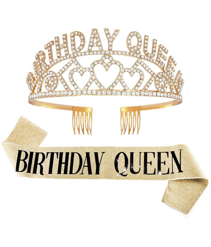     			Party Propz Happy Birthday Combo with Sash and Tiara for Birthday Girls, Golden Sashes for Birthday Girl and Birthday Queen Crown for Girl Kids, Birthday Gifts for Girls with Birthday Girl Sash and Crown