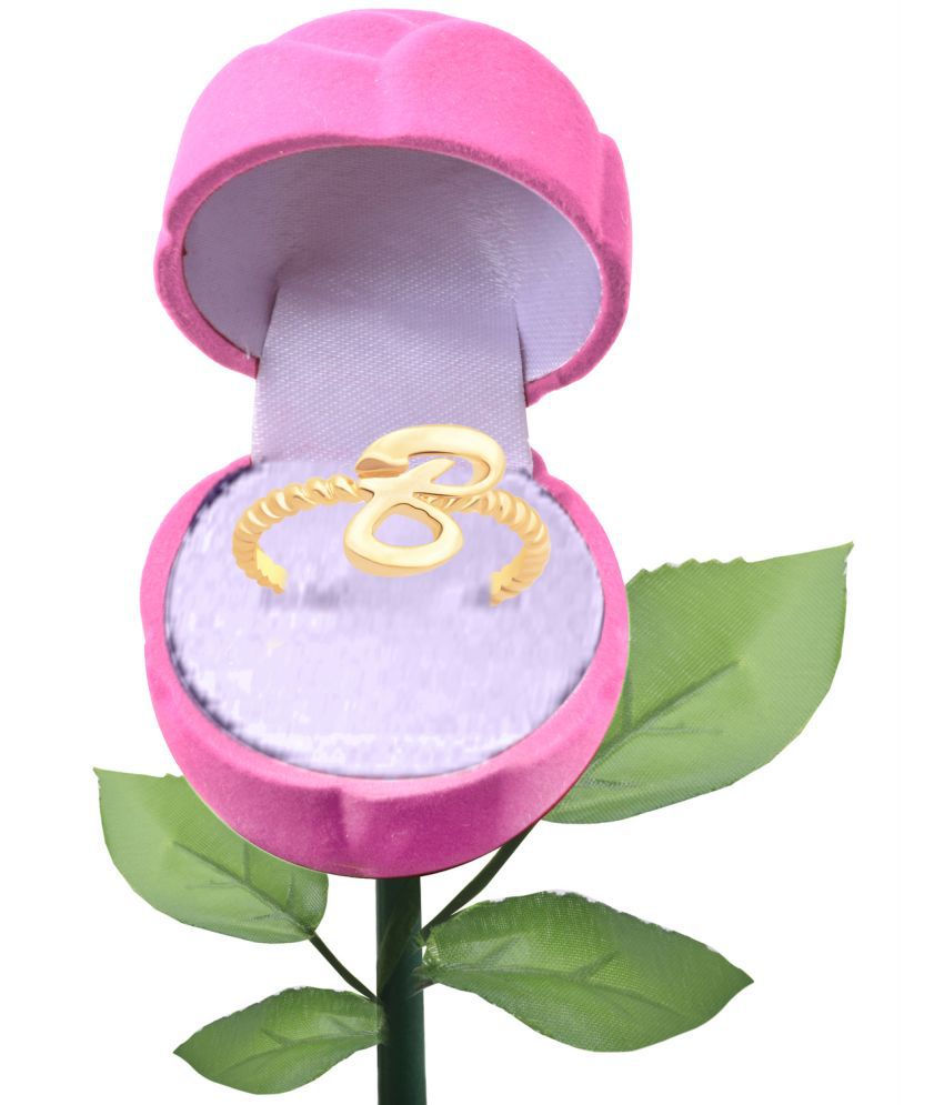     			Vighnaharta Stylish "B" Letter Gold Plated Alloy Ring with pink rose box