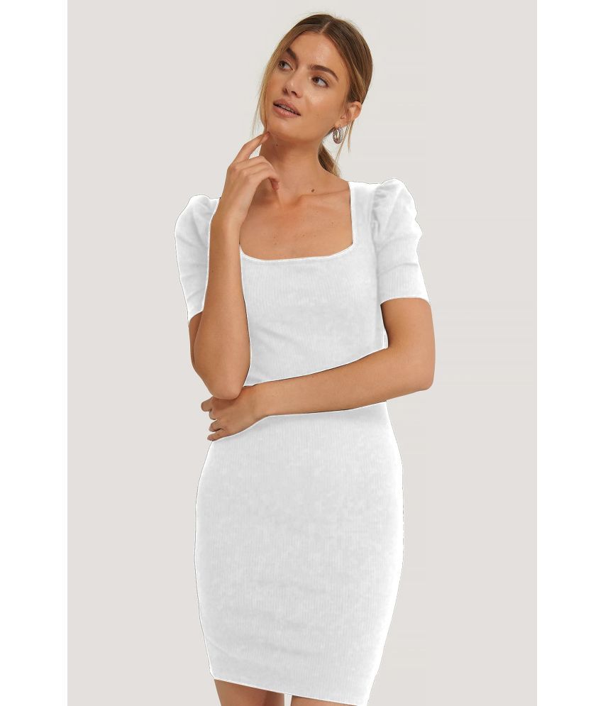     			Aahwan Polyester White Bodycon Dress -