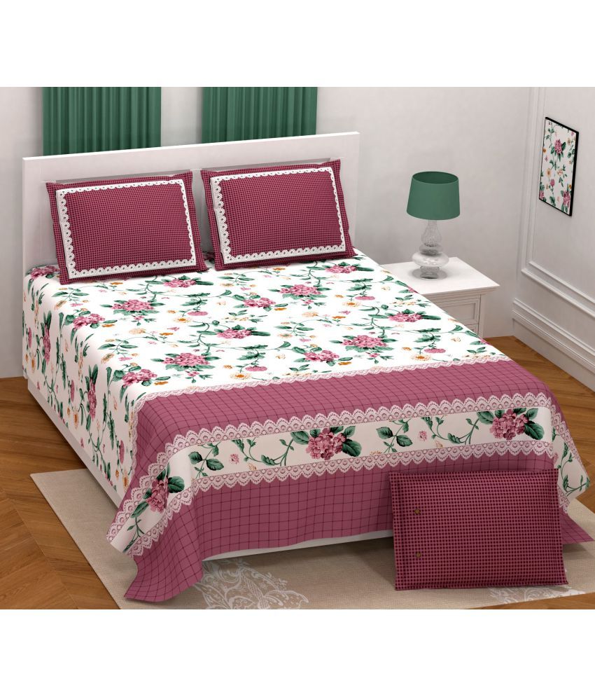     			Uniqchoice - Pink Cotton Double Bedsheet with 2 Pillow Covers