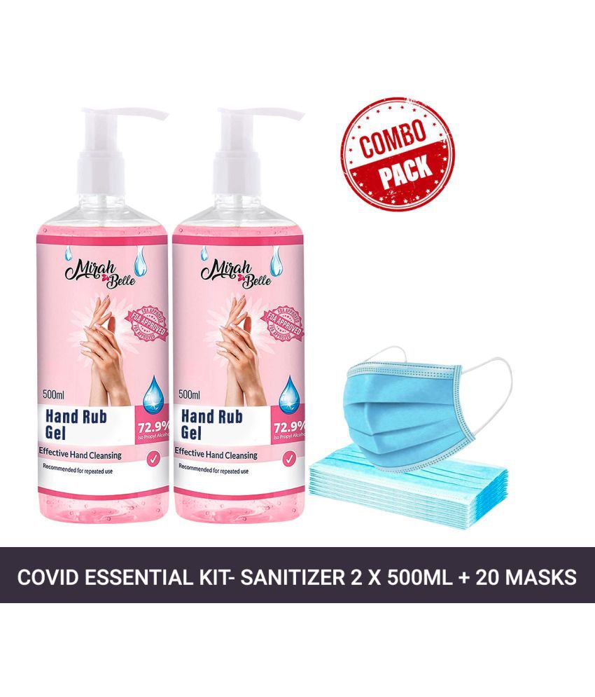    			Mirah Belle - Hand Rub Sanitizer Gel 500 mL (Pack of 2) + 20 Masks