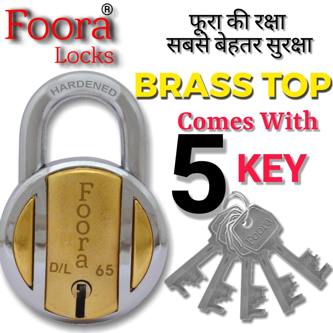 Foora 5 Key Brass Top Door Lock/Padlock, Double Locking ,8 Lever, Hardened Shackle 65mm
