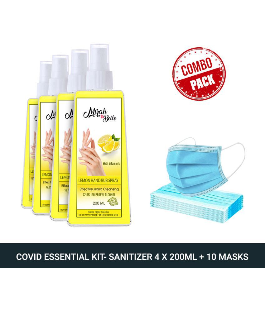     			Mirah Belle Lemon Hand Rub Sanitizer Spray 200ml (Pack of 4) & 10 Masks Sanitizers 800 mL Pack of 4