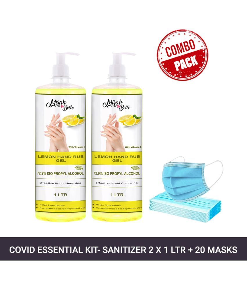     			Mirah Belle Lemon Hand Sanitizer Gel 1000ml (Pack of 2) & 20 Masks Sanitizers 1000 mL Pack of 2