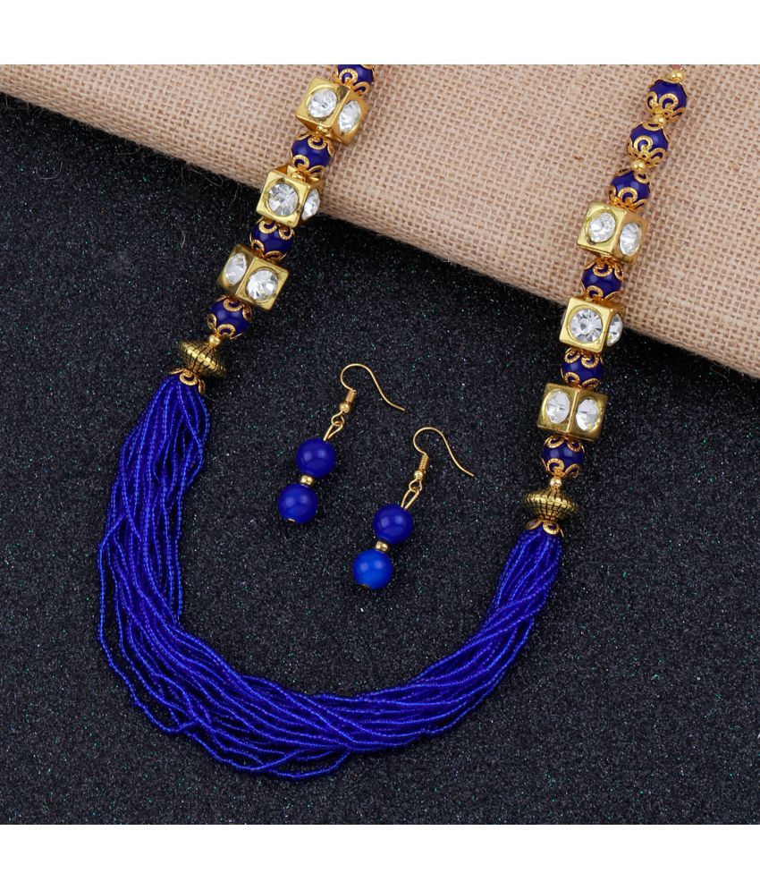     			Paola Alloy Blue Traditional Necklaces Set Long Haram