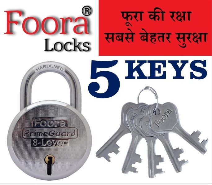     			Foora PrimeGuard Round 65mm Steel Door Lock/Padlock with 5 Keys, Original Hardened Shackle, Double Locking Lock ( Silver )