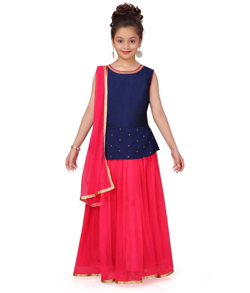 MUHURATAM Girls Navy Blue-Rani Color Solid Lehenga Choli with Dupatta ...