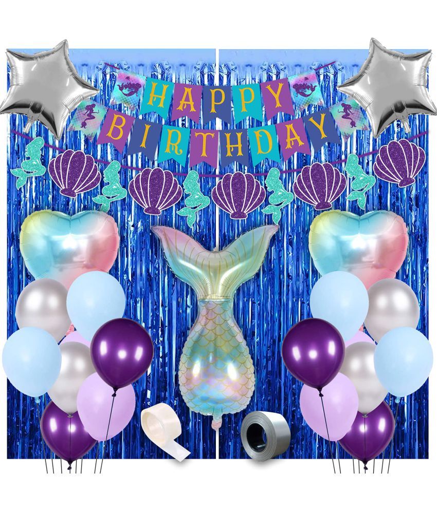     			Party Propz Mermaid Theme Birthday Decorations 51Pcs Combo Set Foil Curtain, Balloons, Character Bunting For Girls Birthday Decoration Items / Mermaid Party Decorations