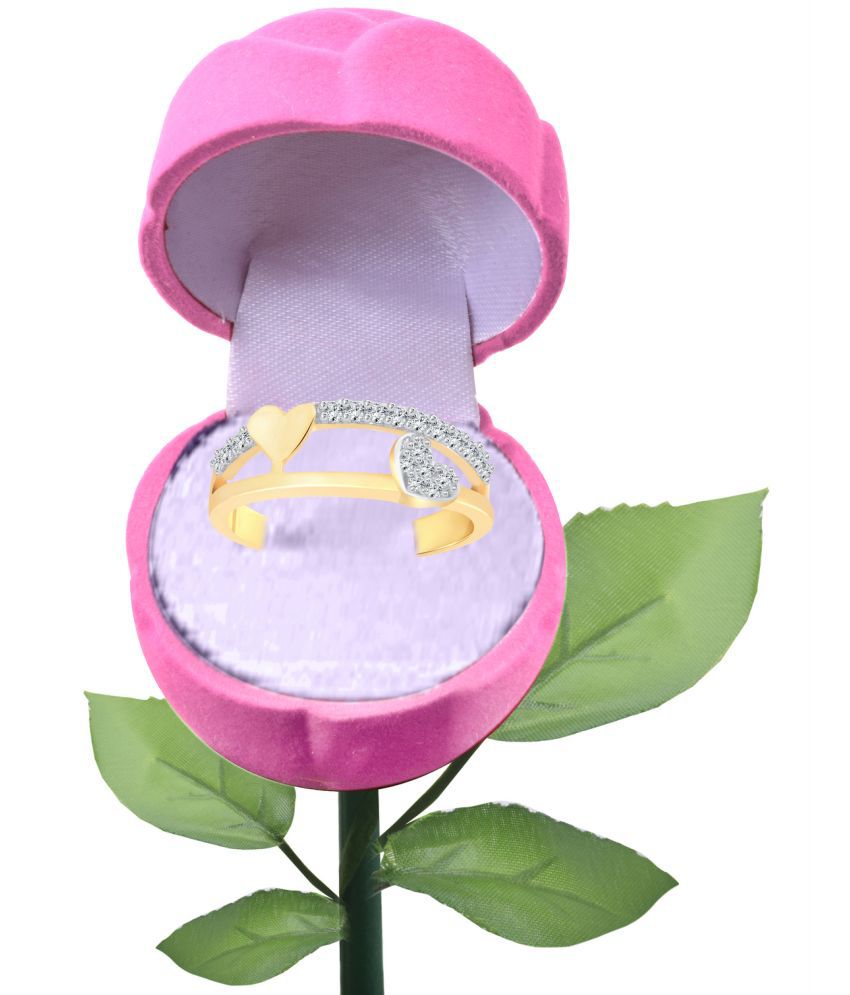     			Vighnaharta Double Line Heart CZ Gold- Plated Alloy Ring With PROSE Ring Box   {VFJ1347ROSE-PINK-G16 }
