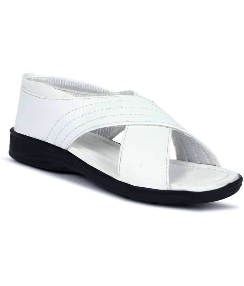     			1AAROW White Faux Leather Sandals