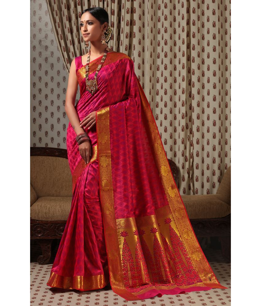     			Janasya Pink Cotton Silk Saree - Single