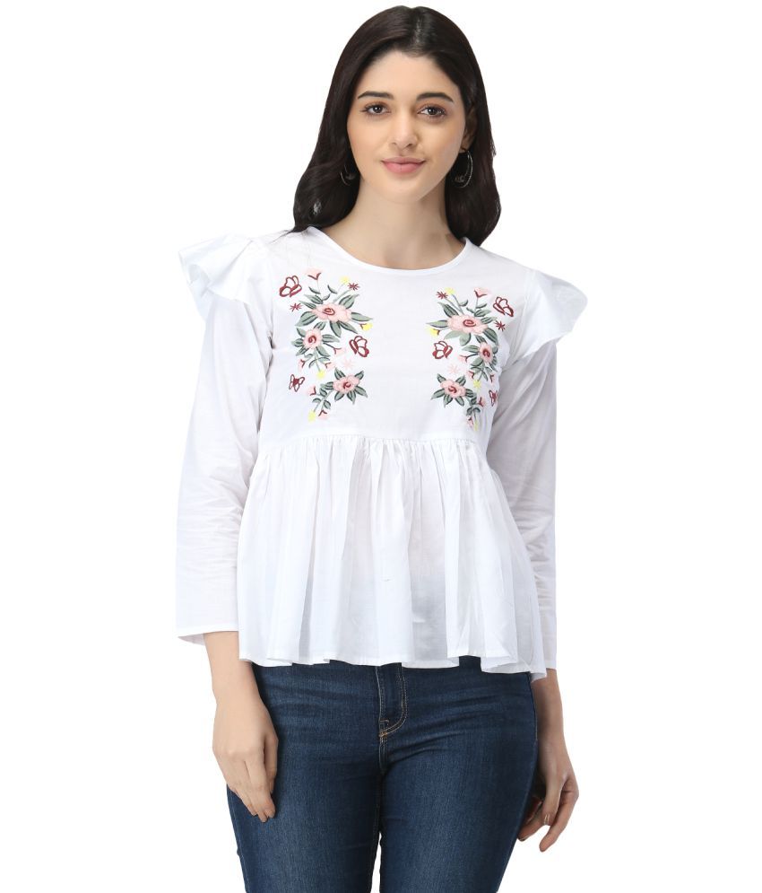     			Revexo - White Cotton Women's Empire Top ( Pack of 1 )