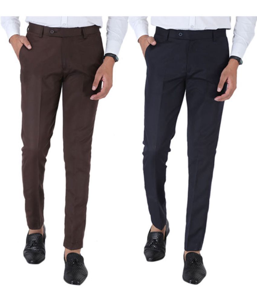    			SREY - Coffee Polycotton Slim - Fit Men's Trousers ( Pack of 2 )