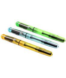 Set Of 3 - Jinhao Student Demonstrator Yellow Green Blue Fountain Pens Fine Nib Converter With Steel Ball Clip