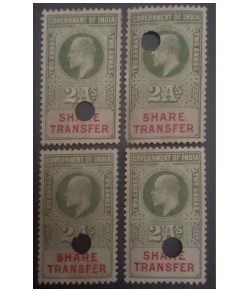     			Extremely Rare Old Vintage British India King Edward VII 2 Annas Share Transfer Lot of 4 Stamps,,,,Collectible