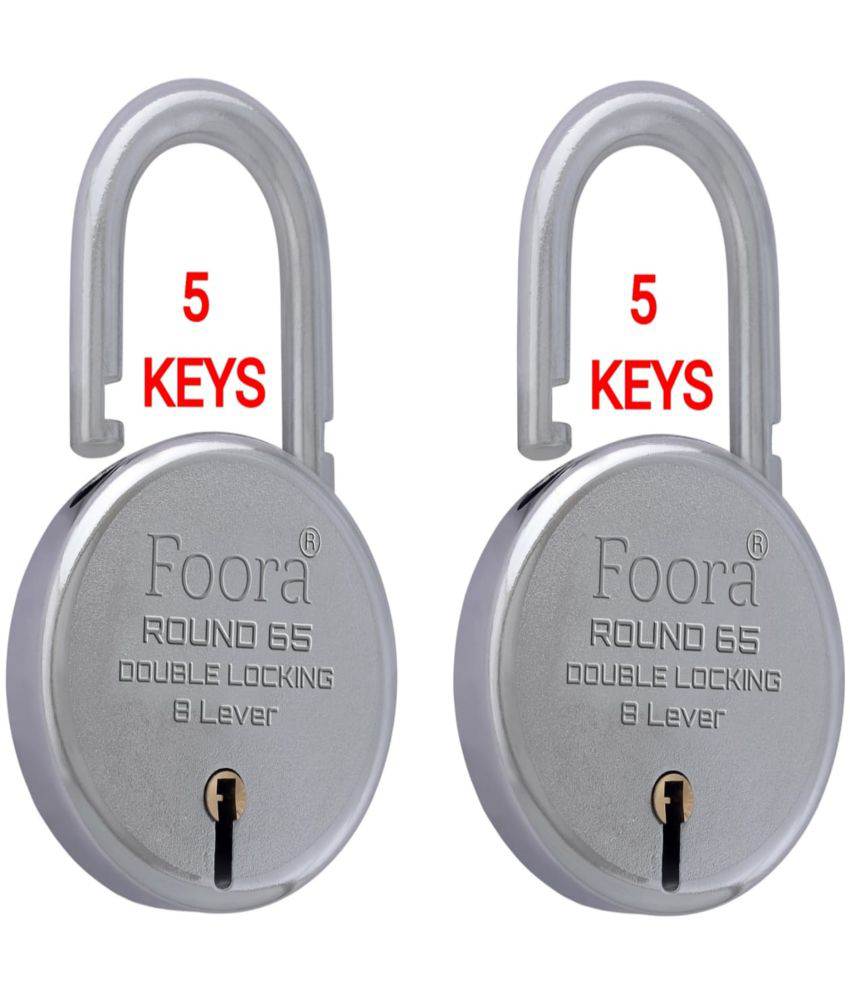     			Foora Round 65 with 5 Separate Keys Set of 2 Each, Steel Heavy Duty Shackle , Double Locking Technology 65mm