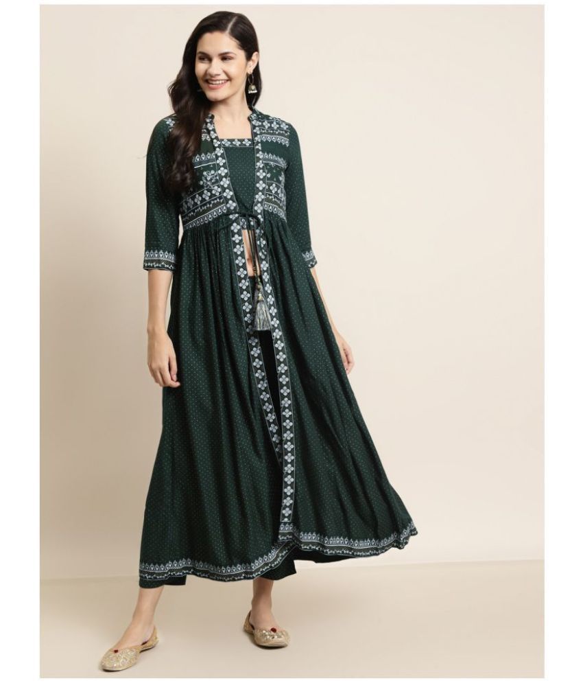     			Juniper - Green Jacket Style Rayon Women's Stitched Salwar Suit ( Pack of 1 )