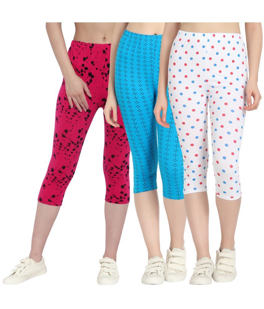     			Diaz Multi Cotton Lycra Printed Capri - Pack of 3