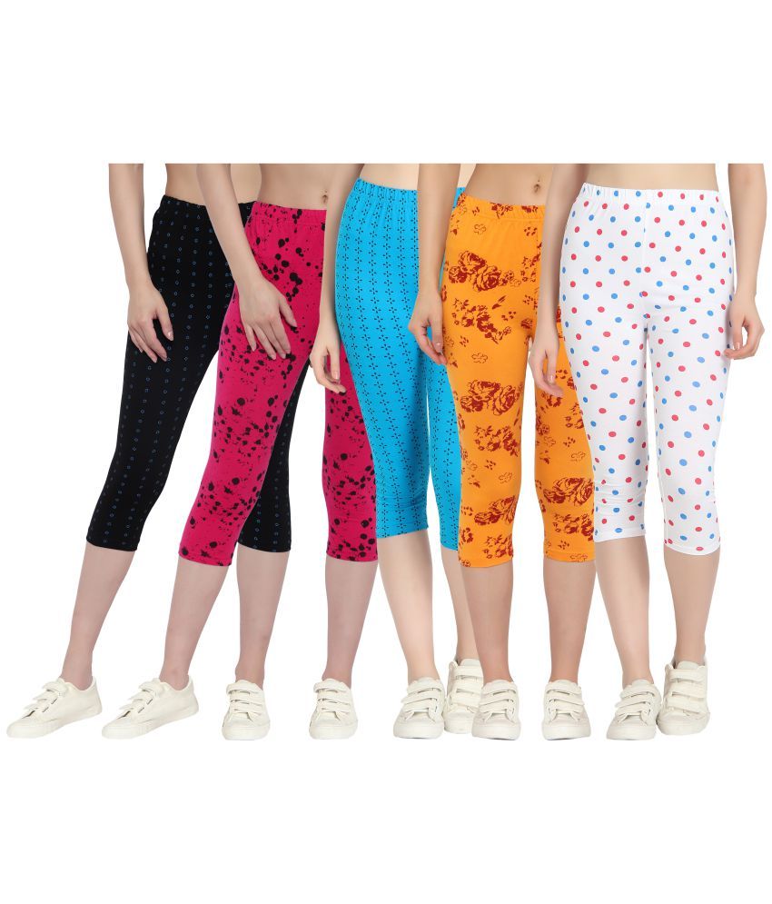     			Diaz Multi Cotton Lycra Printed Capri - Pack of 5