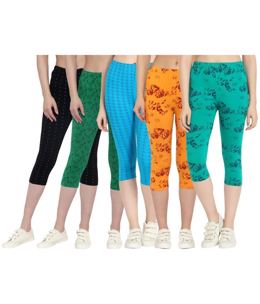     			Diaz Multi Cotton Lycra Printed Capri - Pack of 5