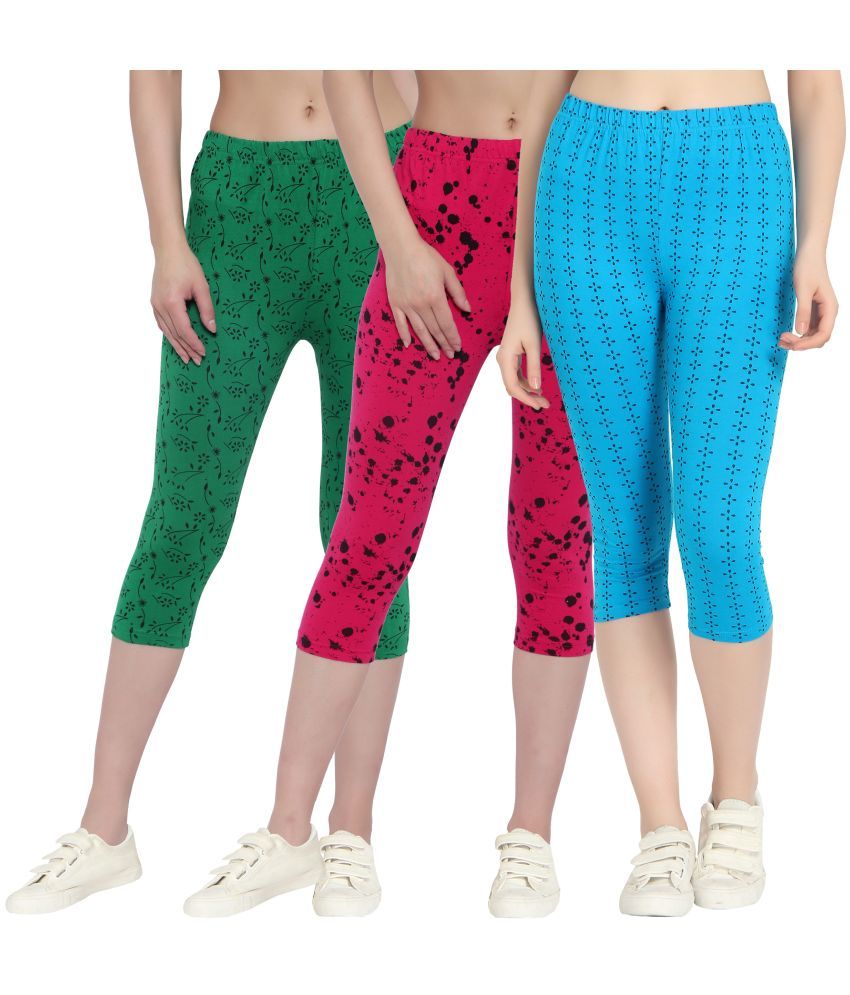     			Diaz Multi Cotton Lycra Printed Capri - Pack of 3