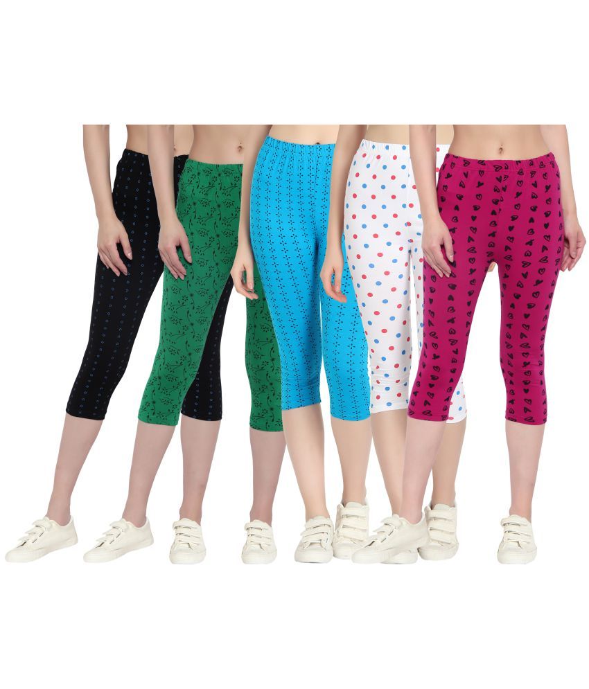     			Diaz Multi Cotton Lycra Printed Capri - Pack of 5