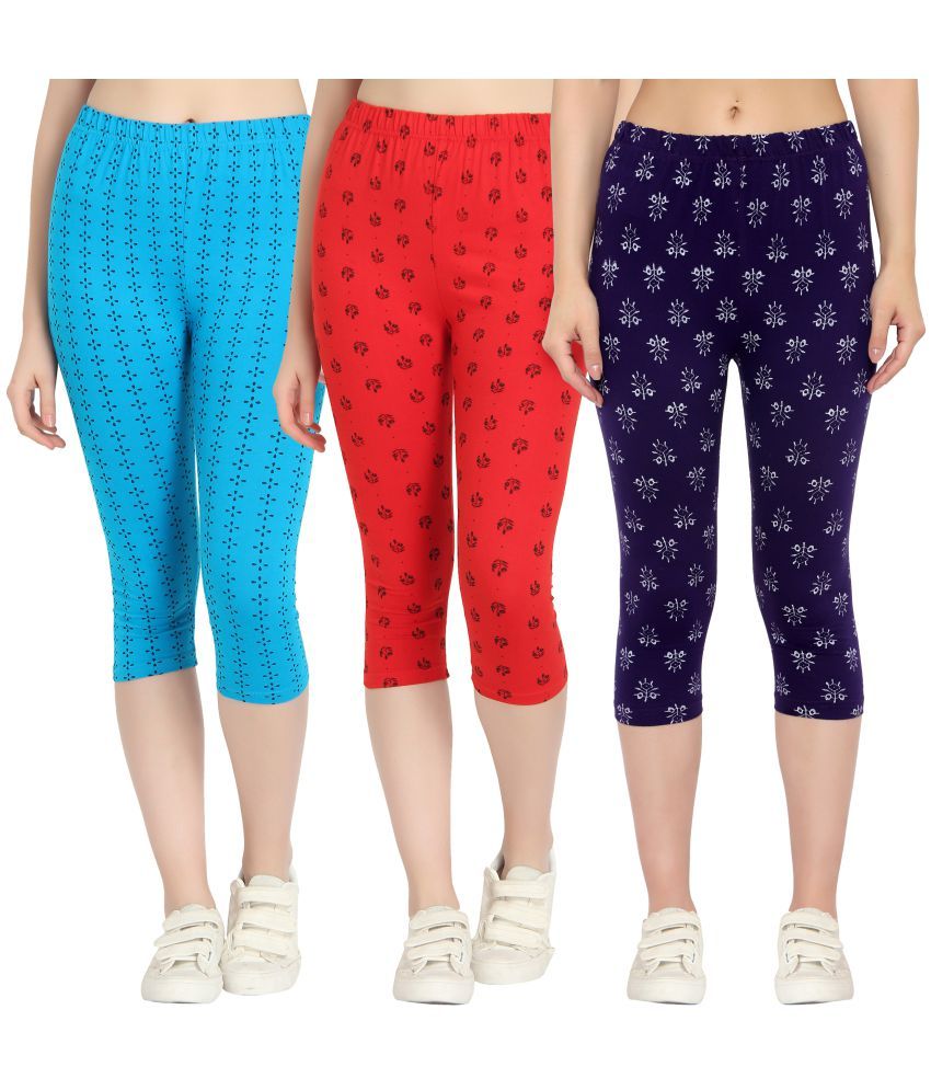     			Diaz Multi Cotton Lycra Printed Capri - Pack of 3