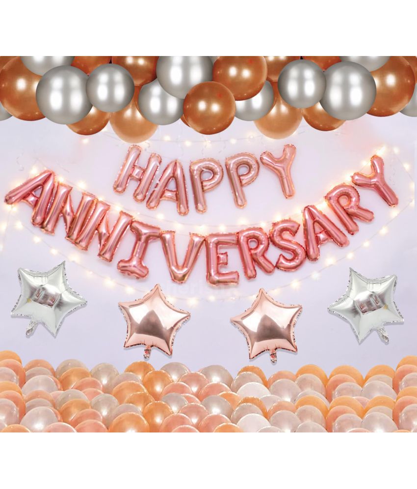     			Party propz Anniversary Decoration Items Combo For Home - 31 Items Rose Gold Combo Set - Balloons, Foil Balloons, Lights - For Wedding Anniversary Decoration Items For Bedroom - Husband Wife
