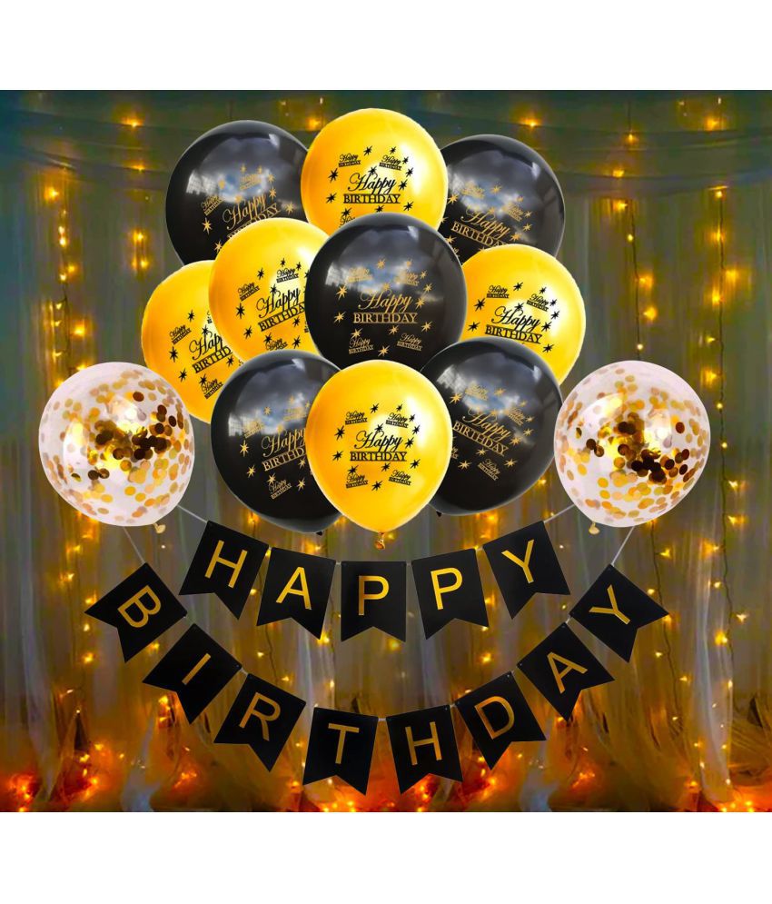     			Party propz Happy Birthday Decoration Kit -17Pcs Black Bunting, HBD Printed Balloons with Led Light Birthday Decorations Items for Bday Lights Combo Pack Set, Husband,Wife, First, 2nd,30th,40th,50th Theme