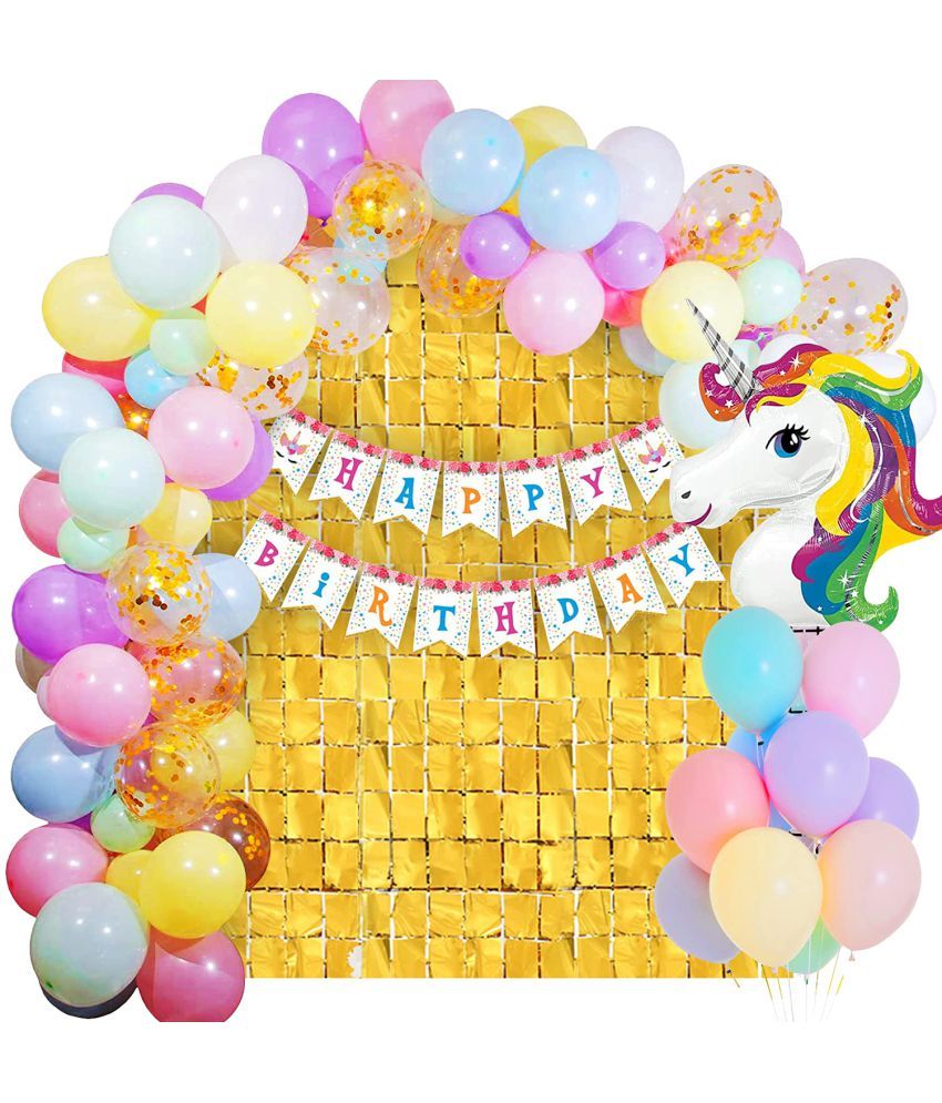     			Party propz Unicorn Birthday Theme Decorations Items Combo Set - 51Pcs Kit with Happy Birthday Bunting, Head Foil, Pastel Balloons - Happy Birthday Decoration Kit for Girls / Unicorn Birthday Decorations