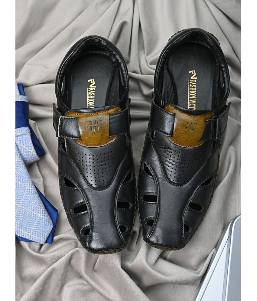 Fashion Victim Black Faux Leather Sandals