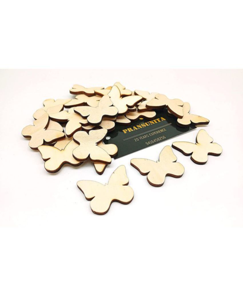     			PRANSUNITA 26 Pieces Butterfly Shape Unfinished Wooden Blank Wood Shaped Slices Cutouts for Craft Work, Birthday DIY Painting Tags Wedding Home Decorations, Size -4 x 3 cm