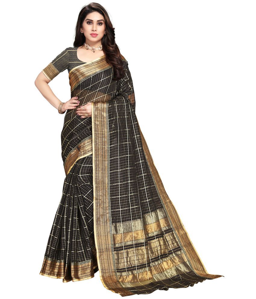     			Sidhidata Black Cotton Silk Saree -