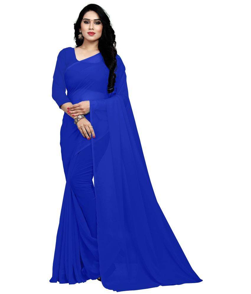     			Sidhidata Blue Poly Georgette Saree -