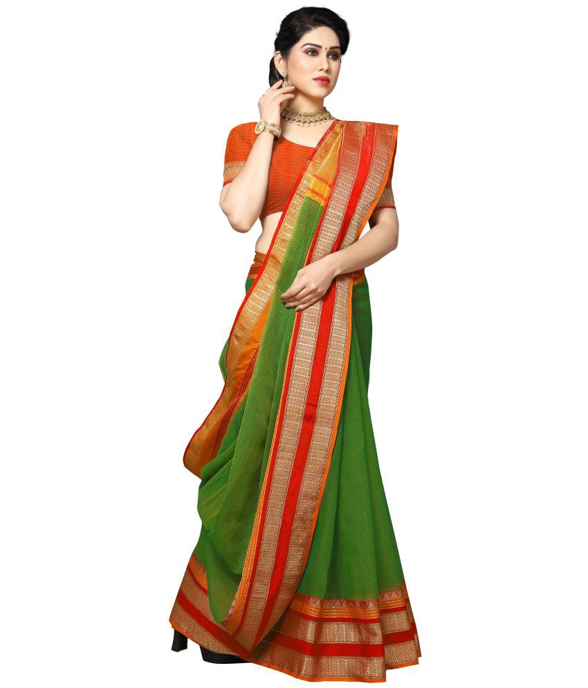     			Sidhidata Green Cotton Silk Saree -